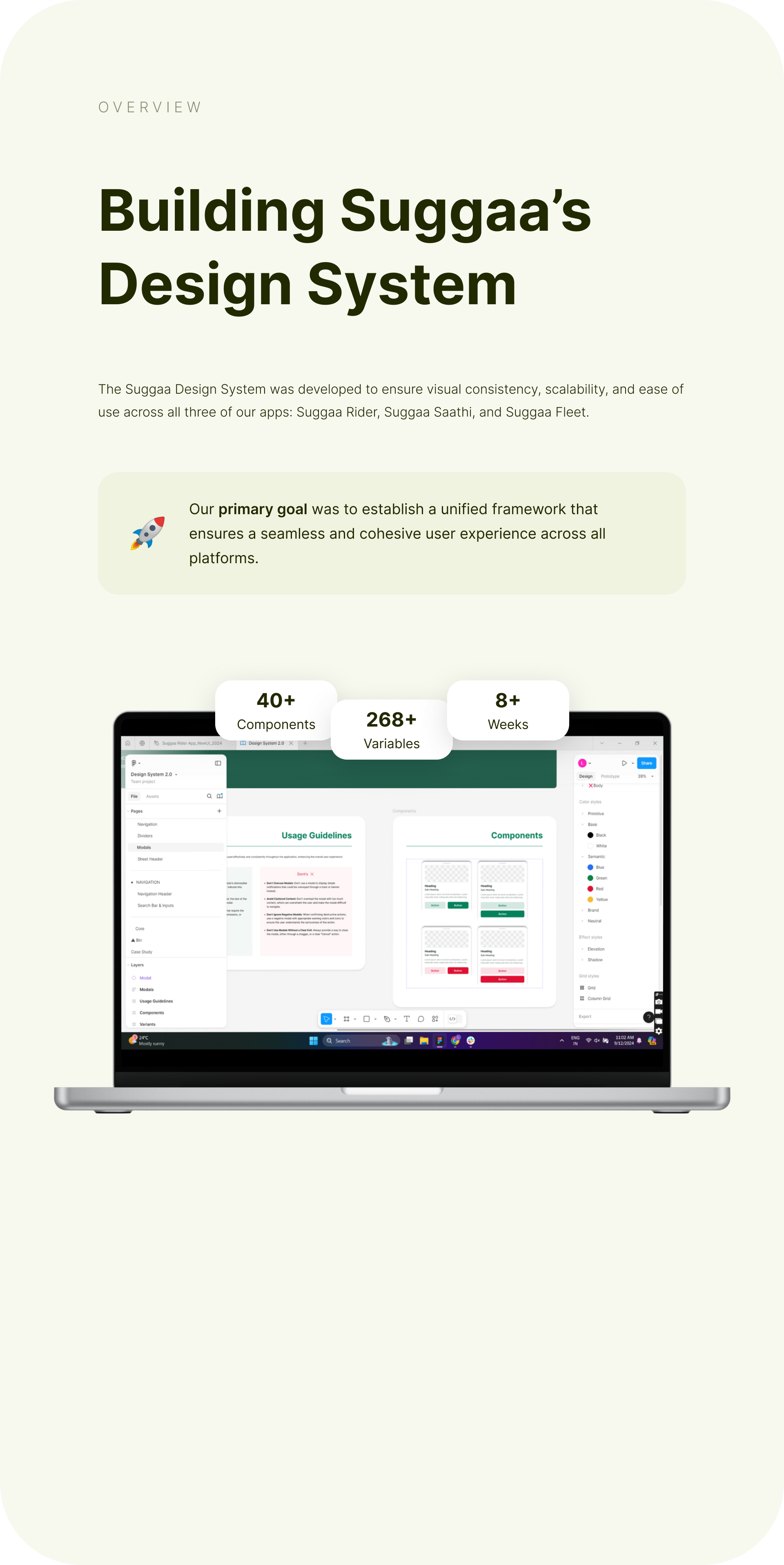 Design System 2.0 overview — 40+ components, 268+ variables, built in 8+ weeks