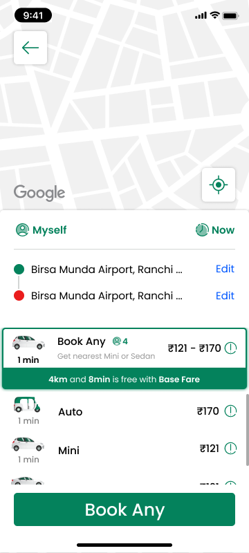 Choosing a vehicle category with transparent fares