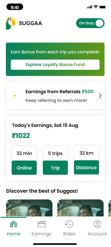 Saathi home — on duty, earnings against the daily target