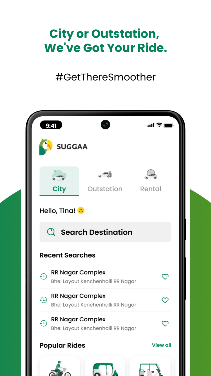 City or outstation booking in the Suggaa rider app